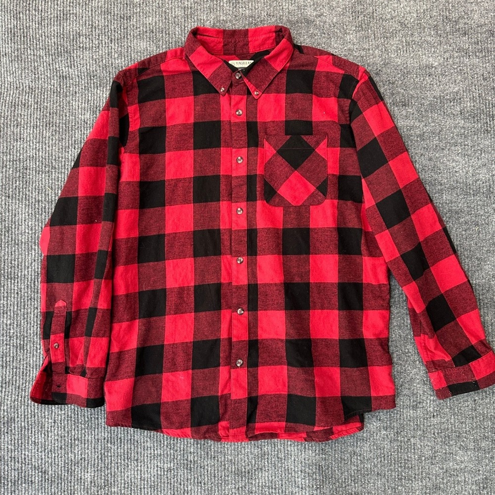 Magellan Outdoors Classic Fit Flannel Shirt‎ XL Red Black Buffalo Plaid Cotton
